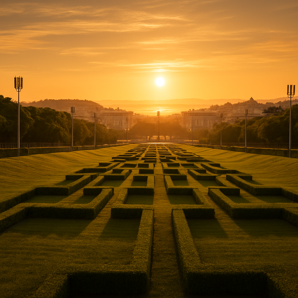 Parque Eduardo VII in Lisbon bathed in golden hour light